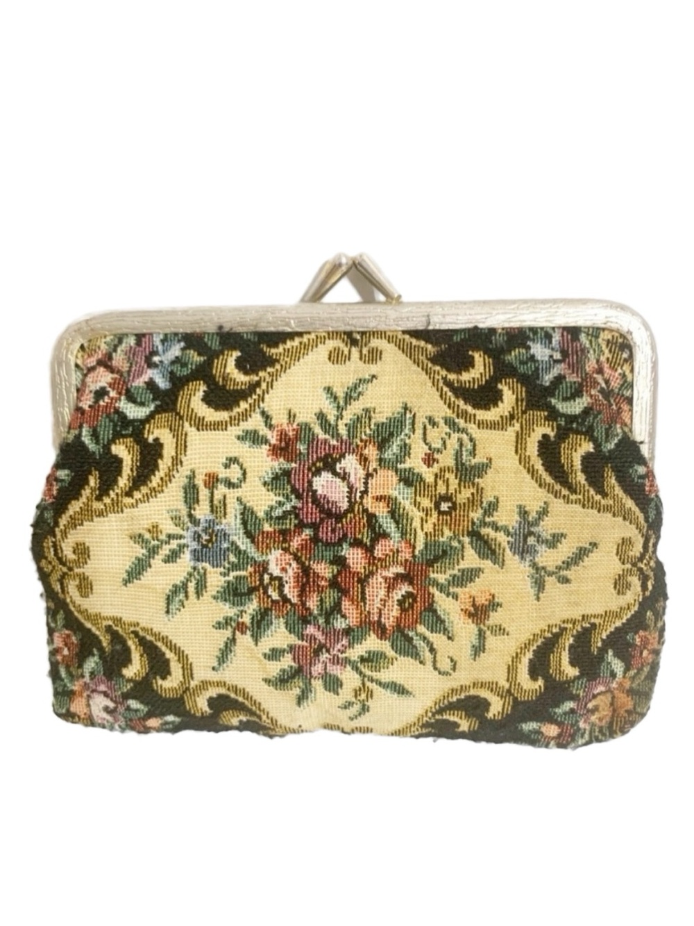 Vintage Unbranded Tapestry Coin Purse Double Kiss Lock Closure-One Compartment
